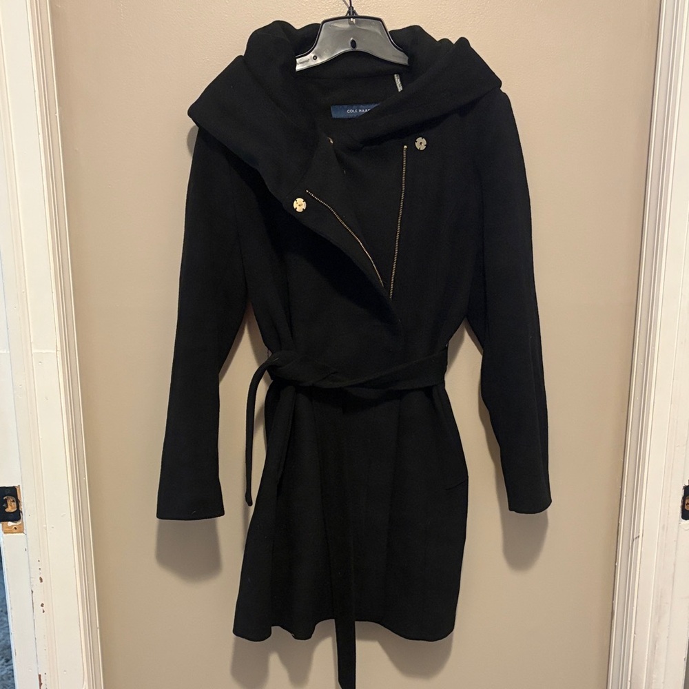 Cole Haan Black Belted Wool Coat